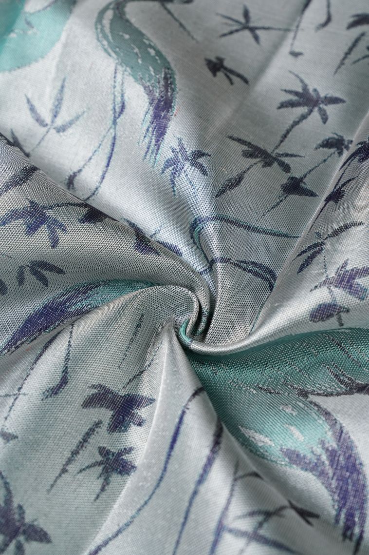 Slate Blue Kanchipuram Silk Sarees with Silver Zari Animal And Bird Motifs view 4