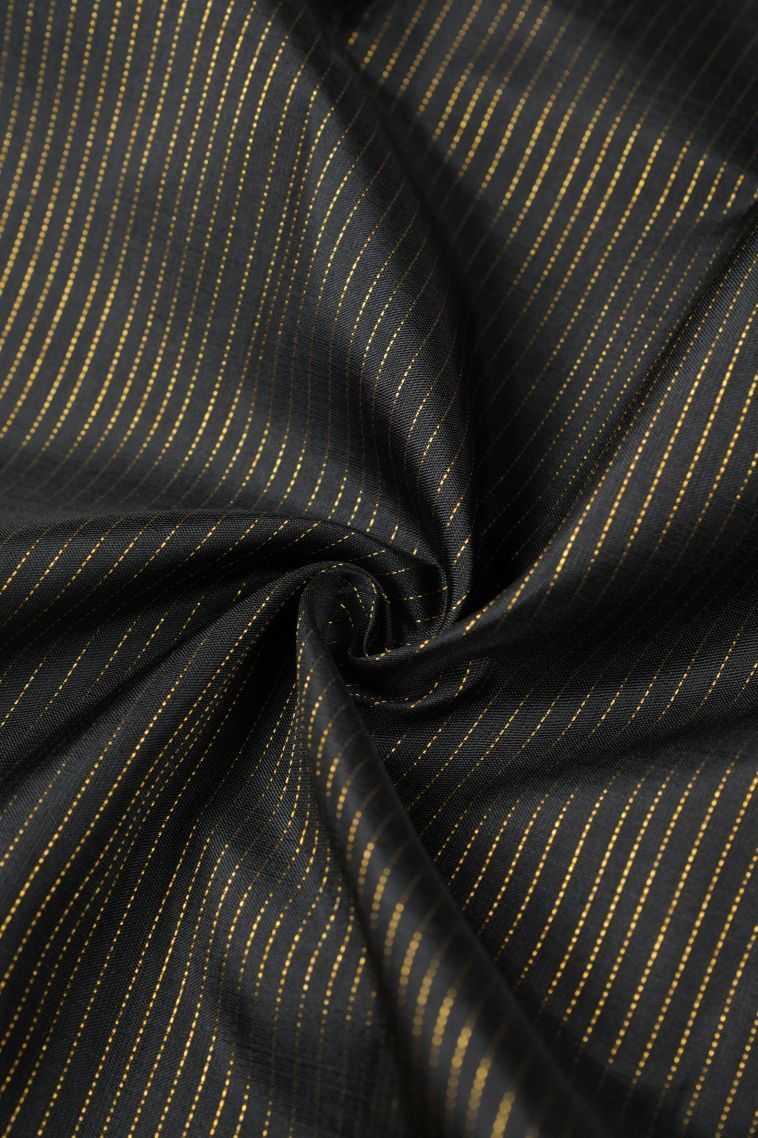 Rock Black Kanchipuram Silk Sarees with Gold Zari Stripes view 4