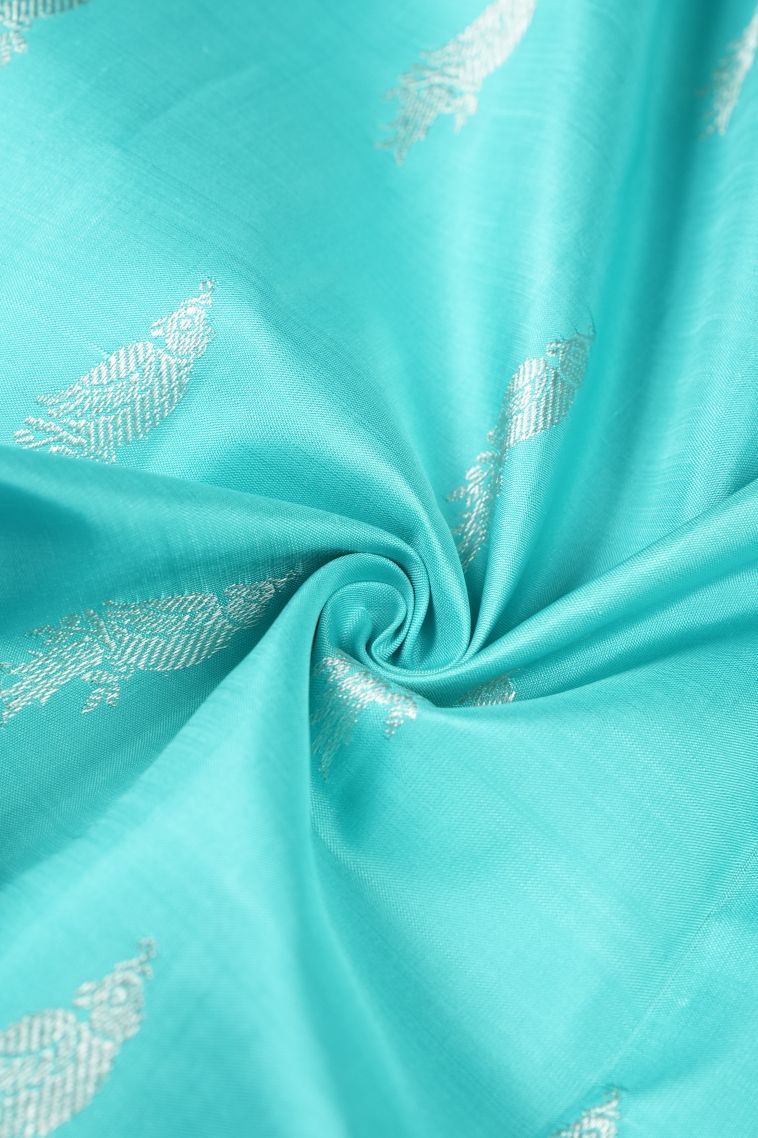 Arctic Blue Kanchipuram Silk Sarees with Silver Zari Buttis (small Dots Or Motifs) view 4