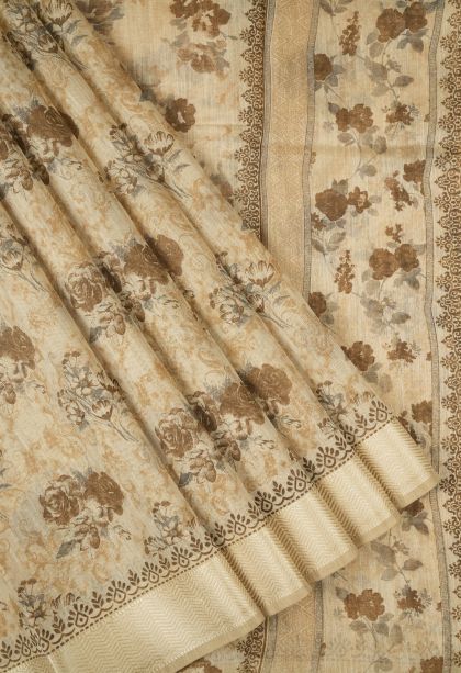 Cream White Chanderi Cotton Sarees with Without Zari Zari Floral Patterns