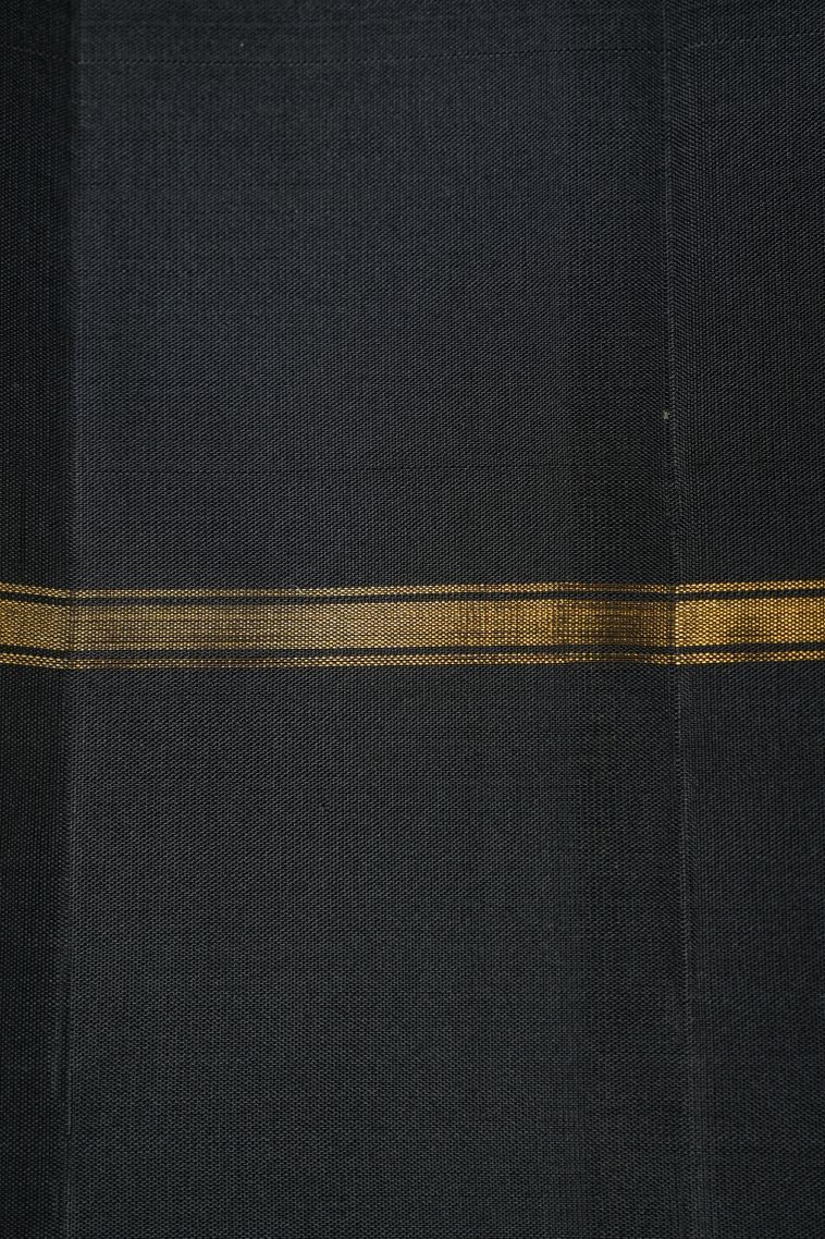 Granite Black Kanchipuram Silk Sarees with Gold Zari Plain view 3