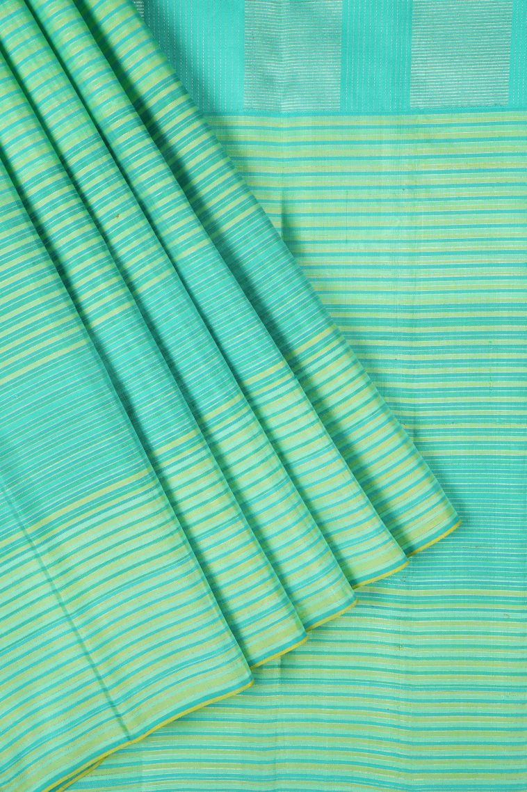 Bottle Green Kanchipuram Silk Sarees with Gold Zari Stripes view 1