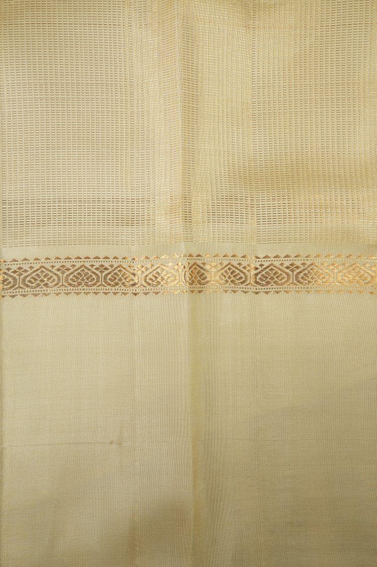 Cream White Kanchipuram Silk Sarees with Gold Zari Stripes view 3
