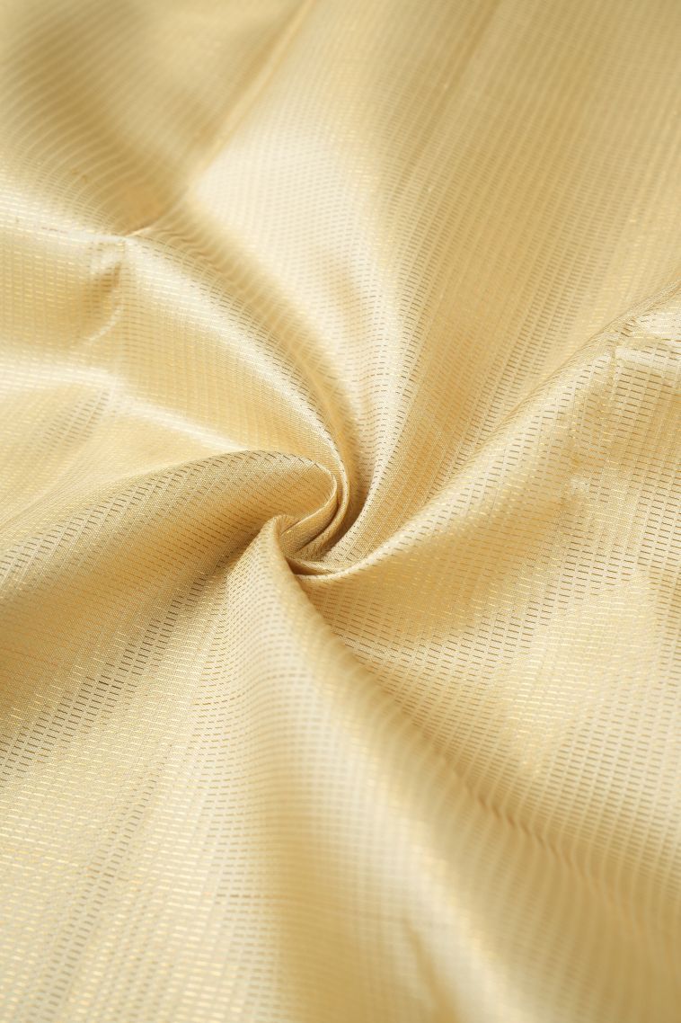Cream White Kanchipuram Silk Sarees with Gold Zari Stripes view 4