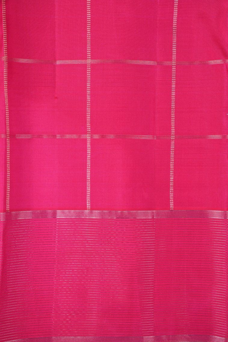 Magenta  Pink Kanchipuram Silk Sarees with Silver Zari Checks view 3