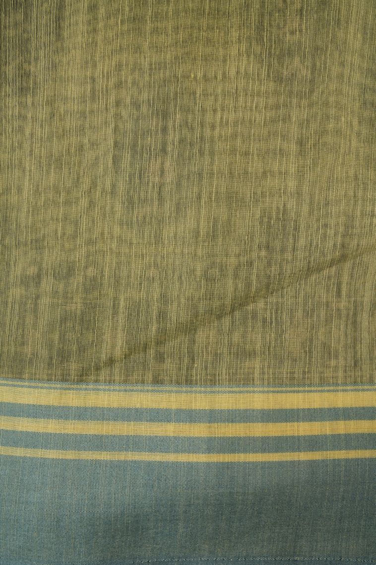 Olive Green Chanderi Cotton Sarees with Without Zari Zari Floral Patterns view 3