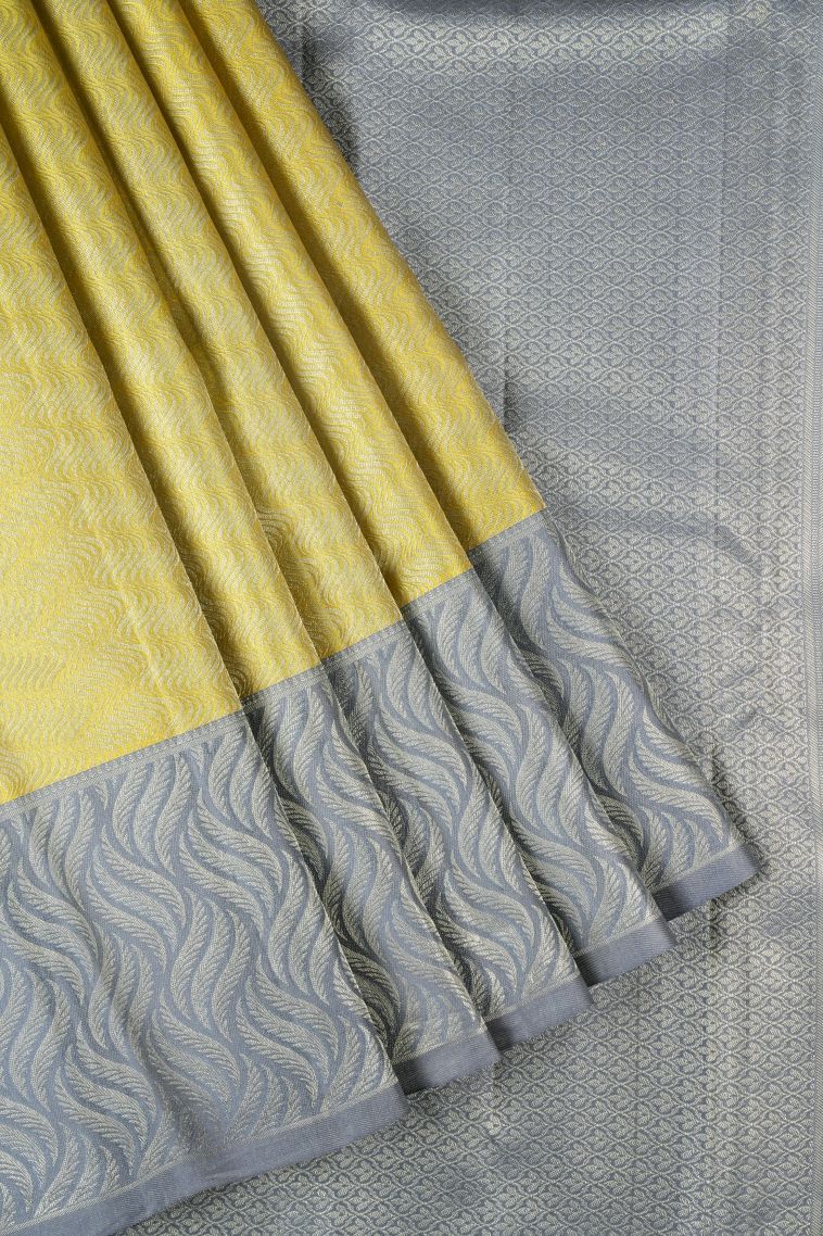 Gold Kanchipuram Silk Sarees with Gold Zari Floral Patterns view 1