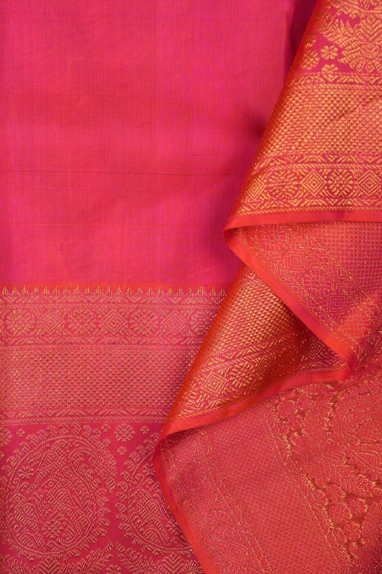 Azure Blue Kanchipuram Silk Sarees with Gold Zari Stripes view 3