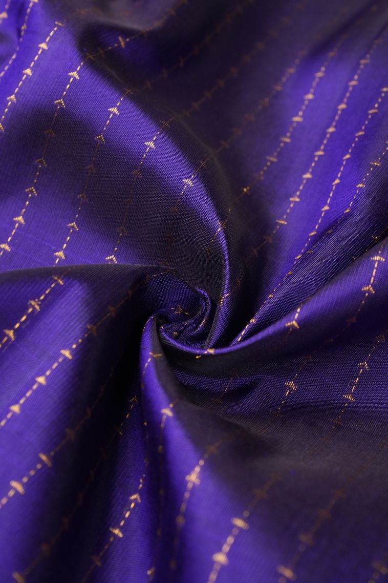 Azure Blue Kanchipuram Silk Sarees with Gold Zari Stripes view 4