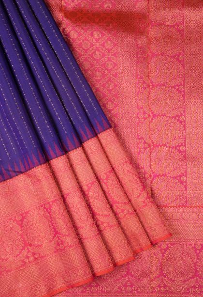Azure Blue Kanchipuram Silk Sarees with Gold Zari Stripes