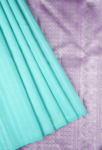 Arctic Blue Kanchipuram Silk Sarees with Silver Zari Stripes
