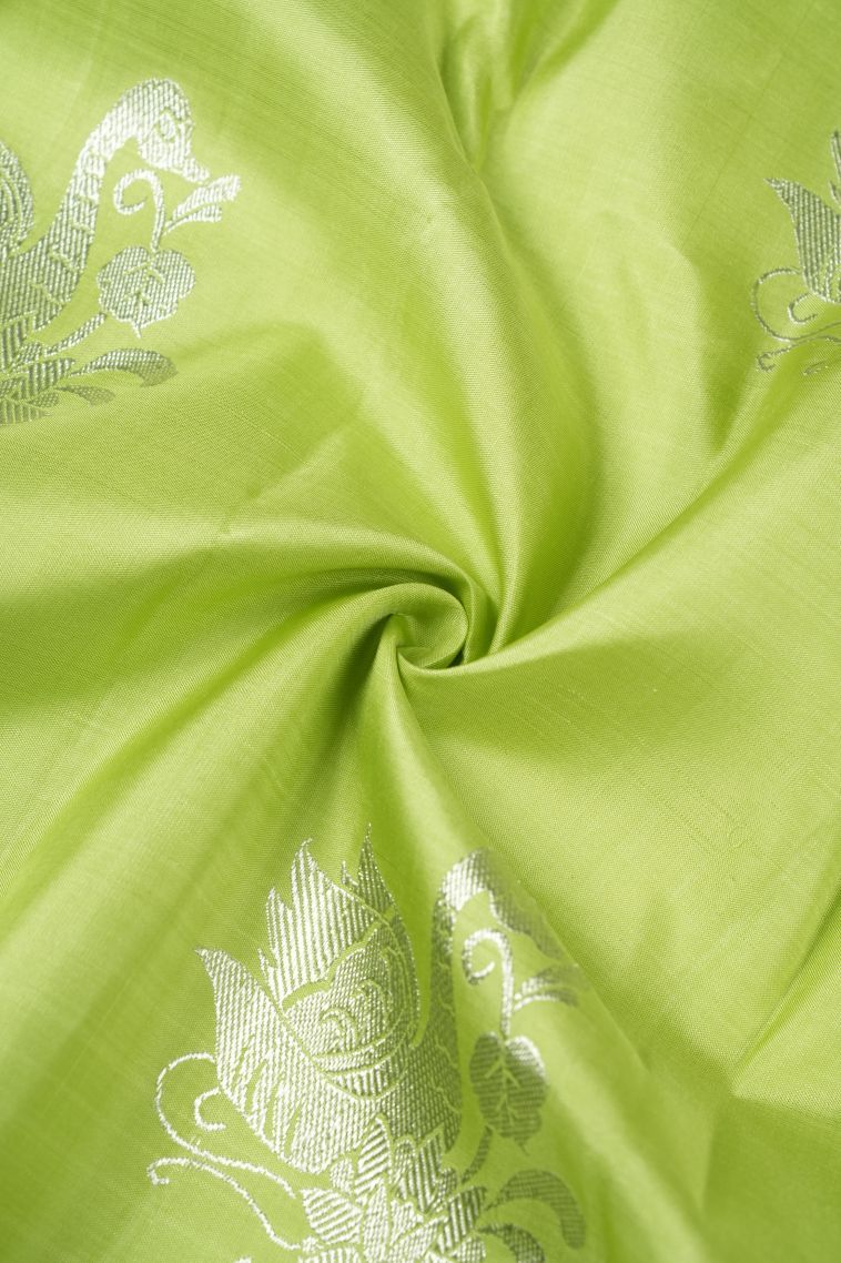 Mint Green Kanchipuram Silk Sarees with Silver Zari Buttis (small Dots Or Motifs) view 4