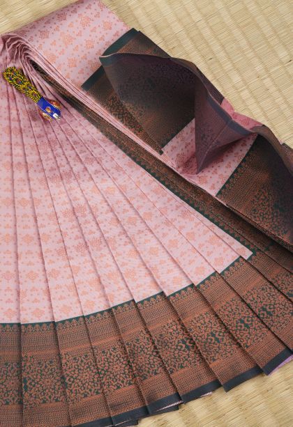 Lemonade Pink Visiri Madippu Silk Sarees with Copper Zari Floral Patterns