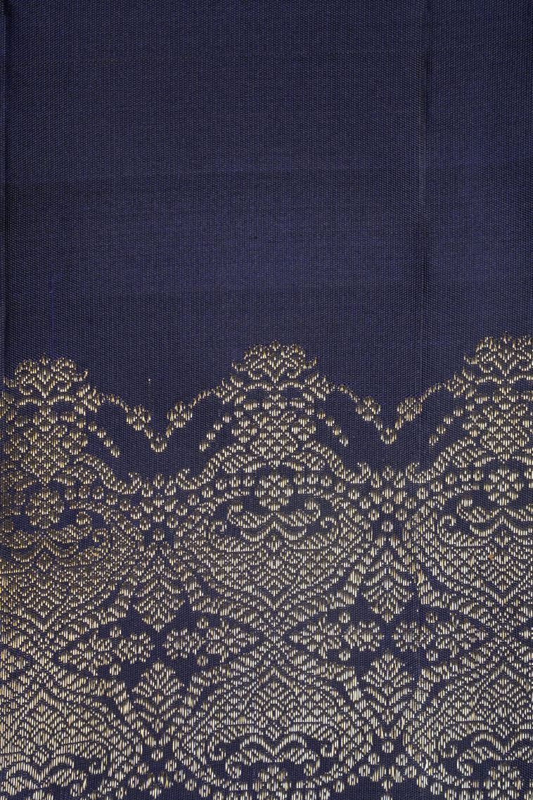 Berry Blue Kanchipuram Silk Sarees with Gold Zari Stripes view 3