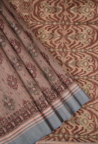 Peanut Brown Chanderi Cotton Sarees with Without Zari Zari Floral Patterns