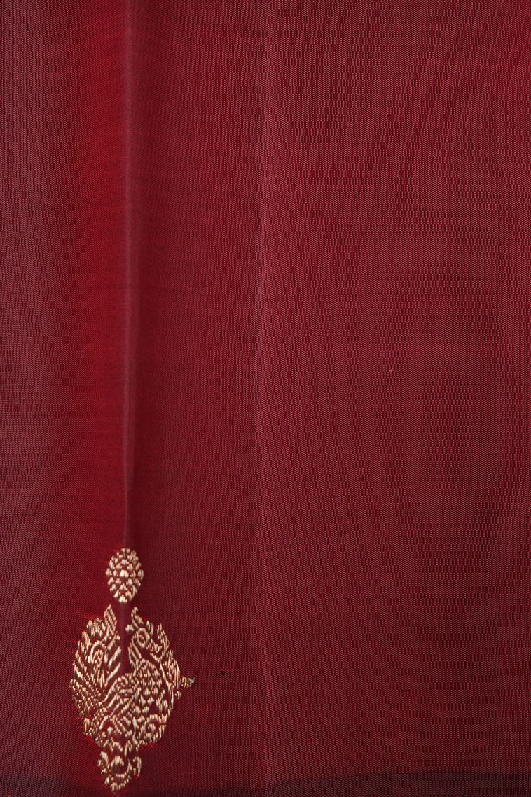 Berry Red Kanchipuram Silk Sarees with Gold Zari Stripes view 3