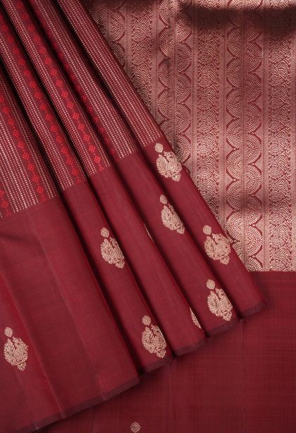 Berry Red Kanchipuram Silk Sarees with Gold Zari Stripes