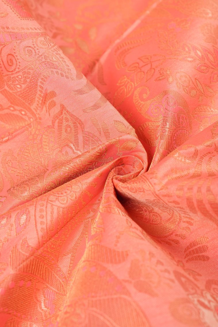 Cantaloupe Orange Visiri Madippu Silk Sarees with Copper Zari Floral Patterns view 4