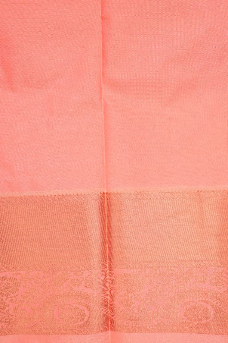 Cantaloupe Orange Visiri Madippu Silk Sarees with Copper Zari Floral Patterns view 3