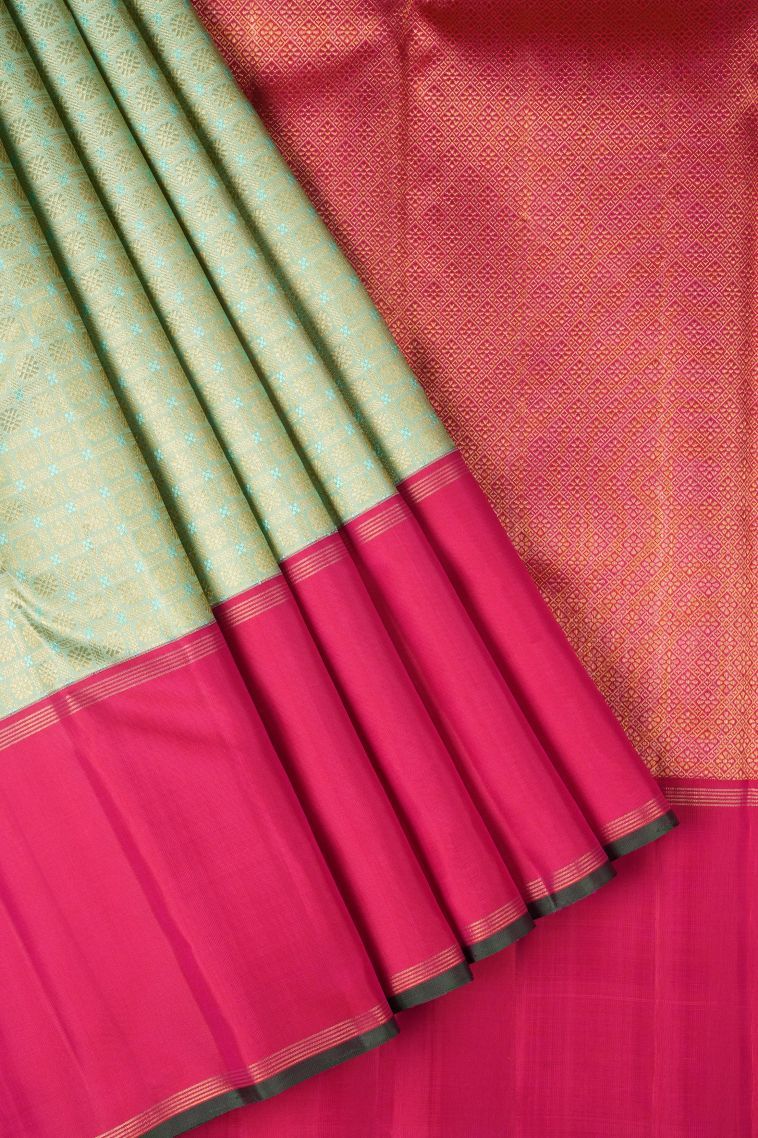 Olive Green Kanchipuram Silk Sarees with Gold Zari Buttis (small Dots Or Motifs) view 1