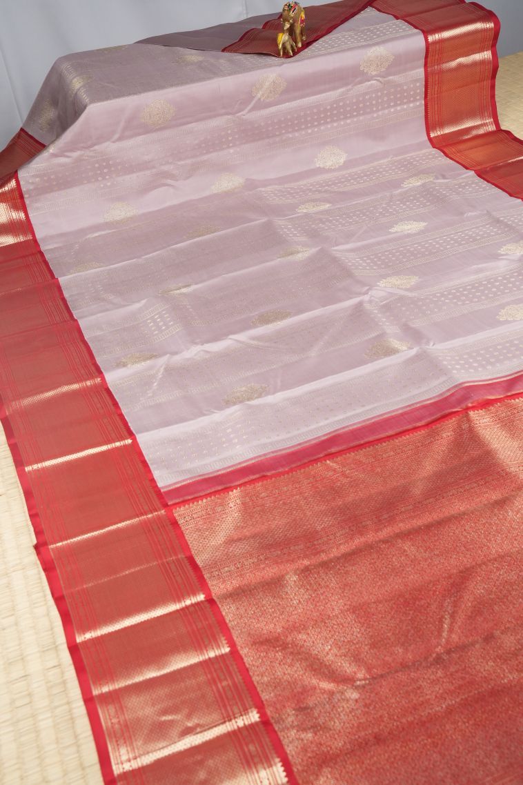 Periwinkle Purple Kanchipuram Silk Sarees with Silver Zari Buttis (small Dots Or Motifs) view 2