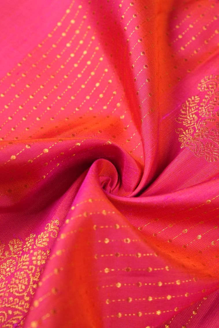 Strawberry Pink Kanchipuram Silk Sarees with Gold Zari Stripes view 4