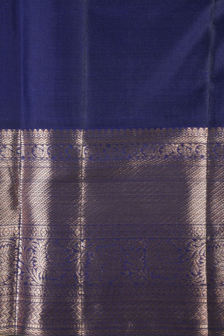 Arctic Blue Kanchipuram Silk Sarees with Gold Zari Floral Patterns view 3
