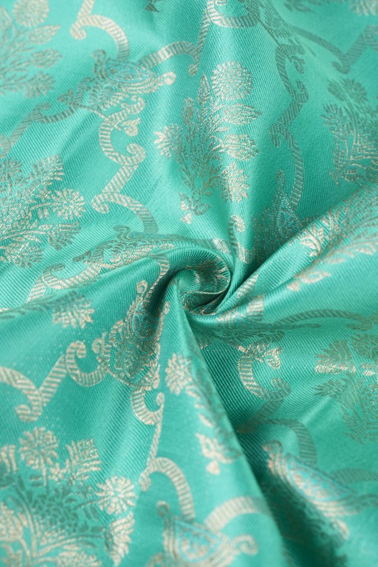 Arctic Blue Kanchipuram Silk Sarees with Gold Zari Floral Patterns view 4