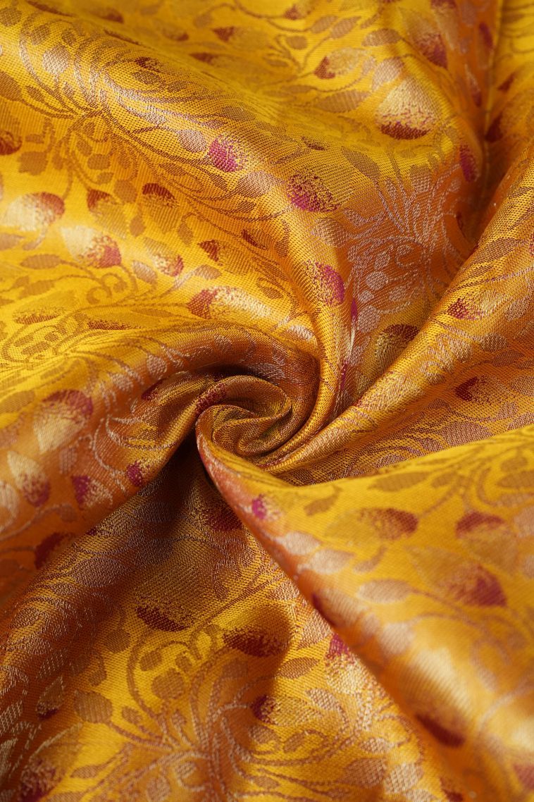 Apricot Orange Kanchipuram Silk Sarees with Silver Zari Floral Patterns view 4