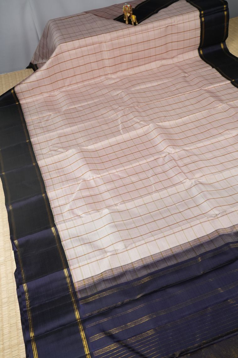 Peach Pink Kanchipuram Silk Sarees with Without Zari Zari Checks view 2