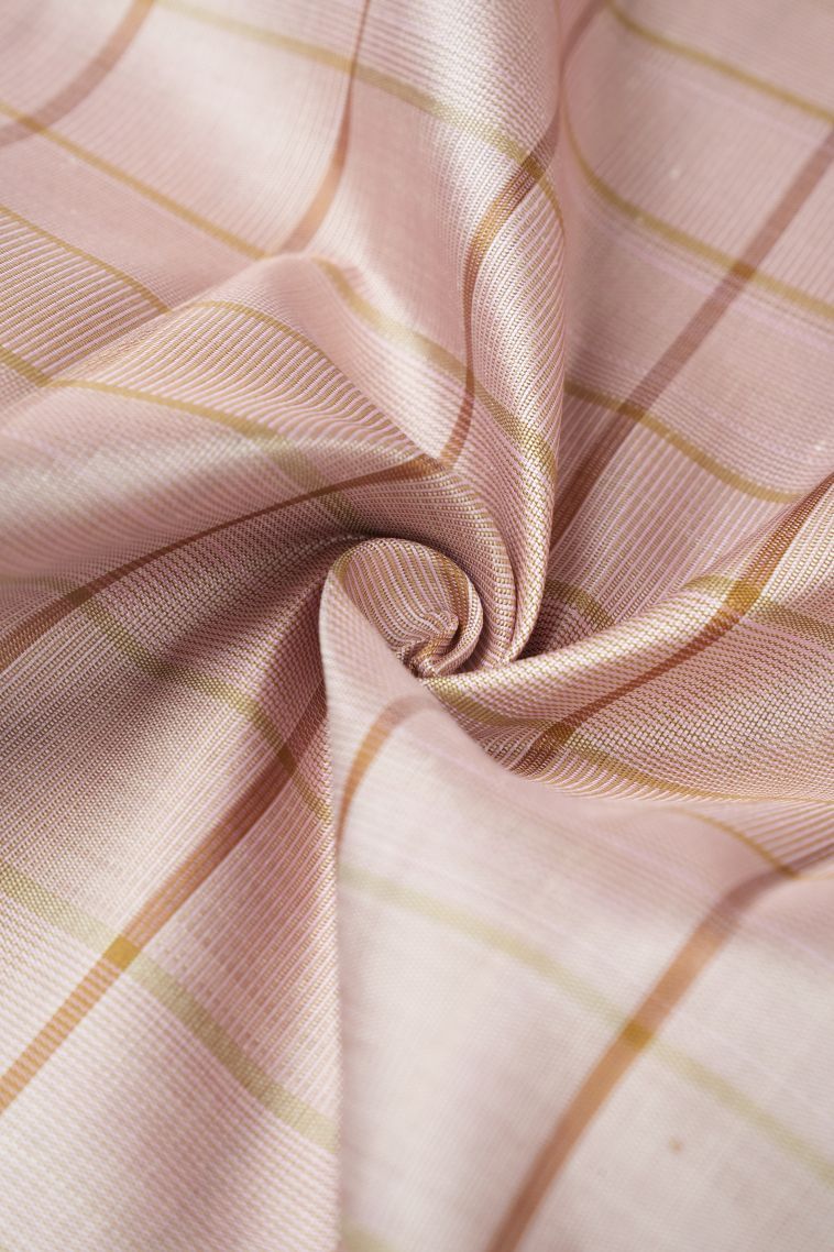 Peach Pink Kanchipuram Silk Sarees with Without Zari Zari Checks view 4