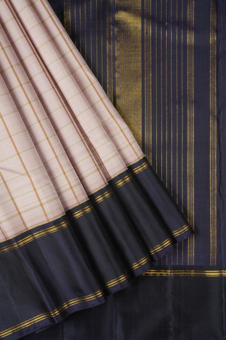 Peach Pink Kanchipuram Silk Sarees with Without Zari Zari Checks view 1