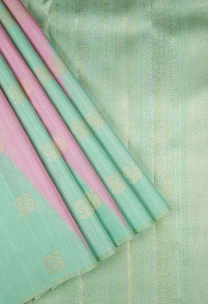 Mint Green Kanchipuram Silk Sarees with Gold Zari Peacock Motifs
