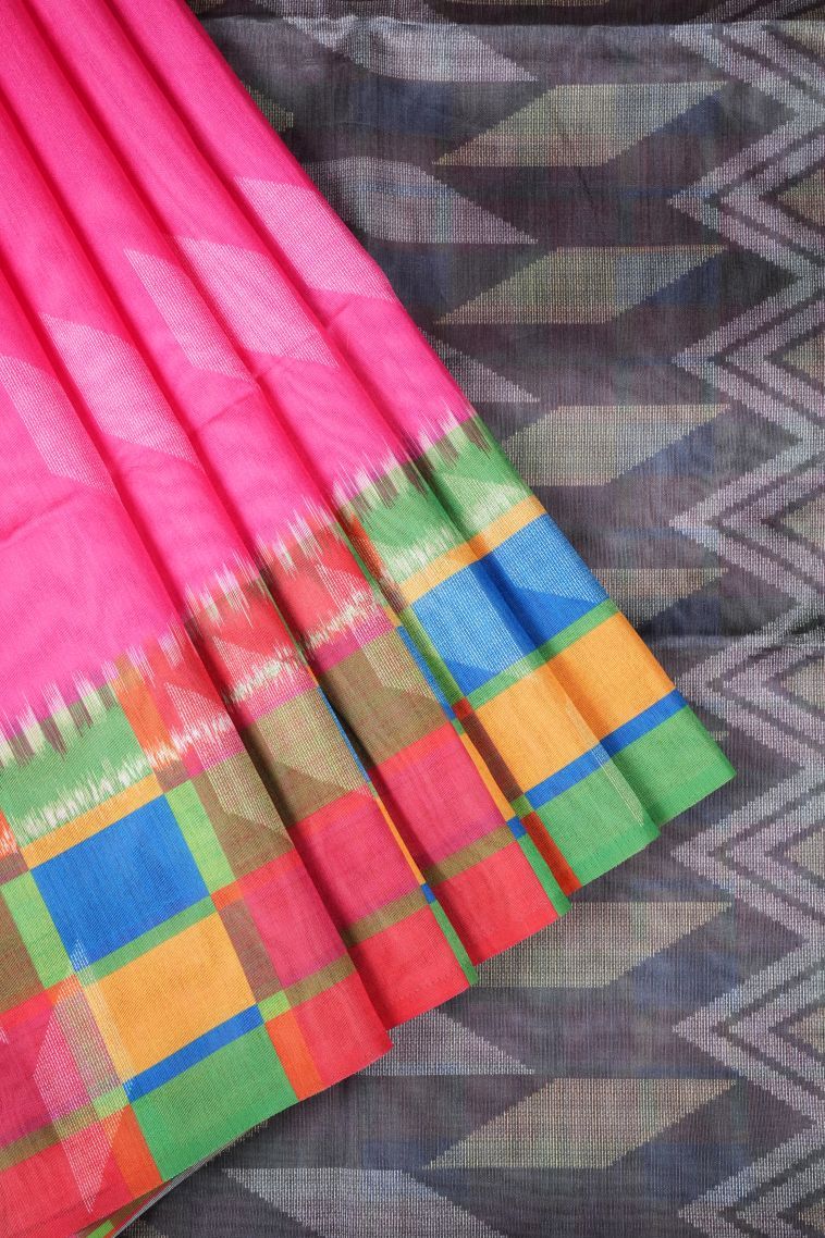 Hot Pink Tussar Saree with Without Zari Zari Buttis (small Dots Or Motifs) view 1