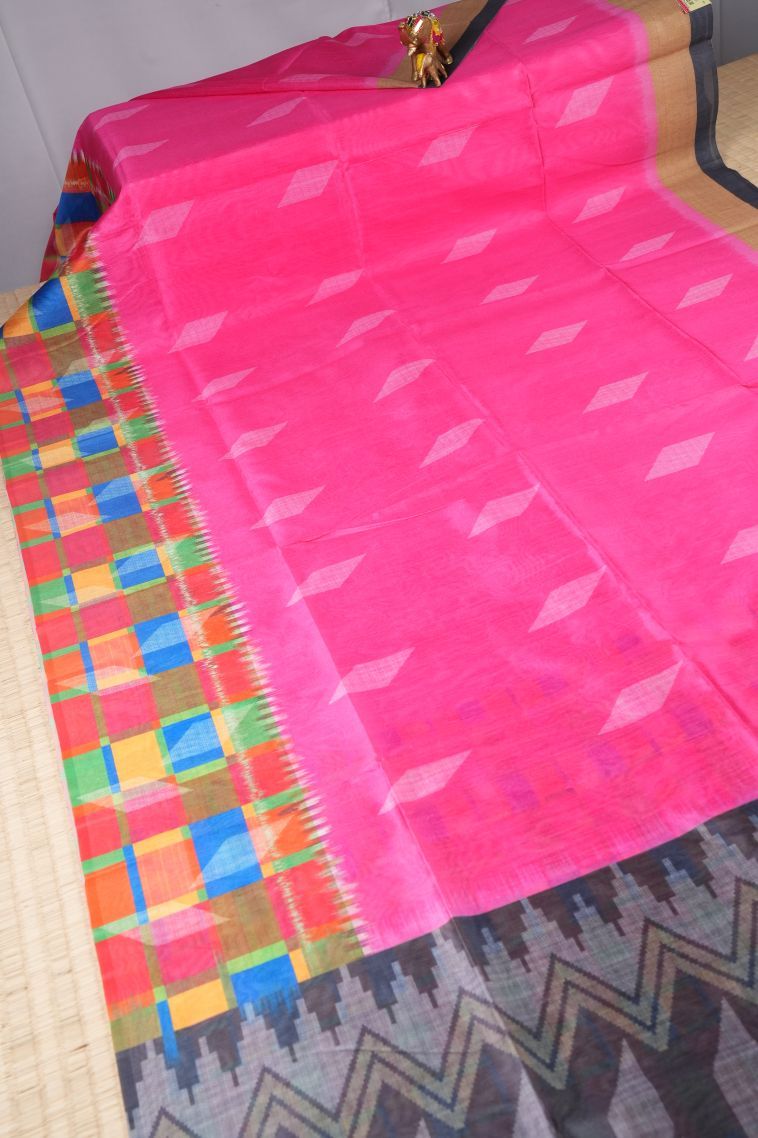 Hot Pink Tussar Saree with Without Zari Zari Buttis (small Dots Or Motifs) view 2