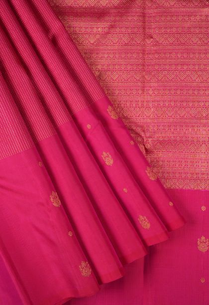 Punch Pink Kanchipuram Silk Sarees with Gold Zari Stripes