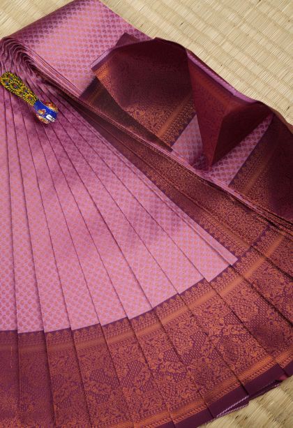 Lean Pink Visiri Madippu Silk Sarees with Copper Zari Floral Patterns