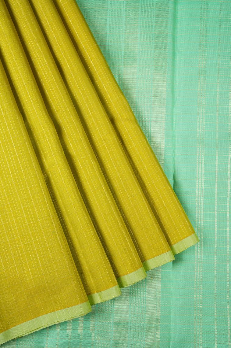 Juniper Green Kanchipuram Silk Sarees with Gold Zari Checks view 1