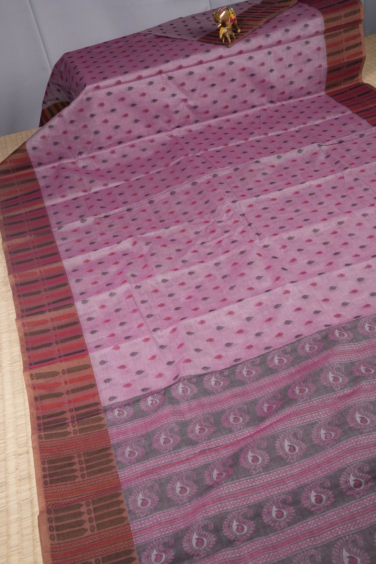 Lean Pink Kanchi Cotton Sarees with Without Zari Zari Buttis (small Dots Or Motifs) view 2
