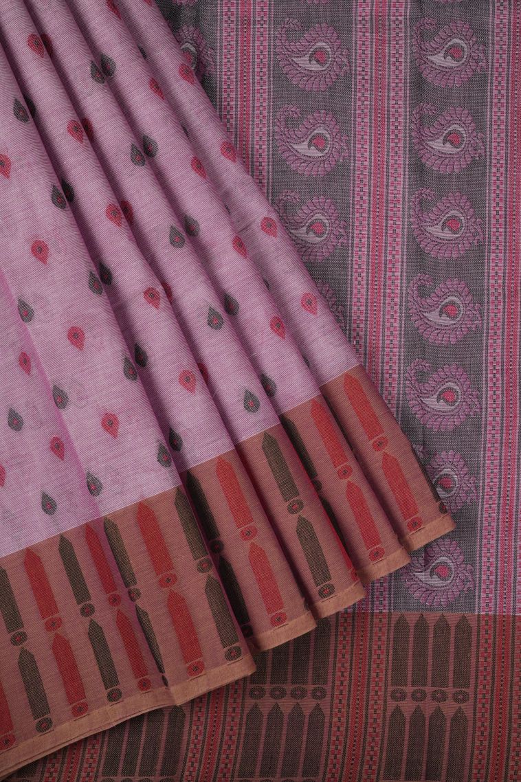 Lean Pink Kanchi Cotton Sarees with Without Zari Zari Buttis (small Dots Or Motifs) view 1