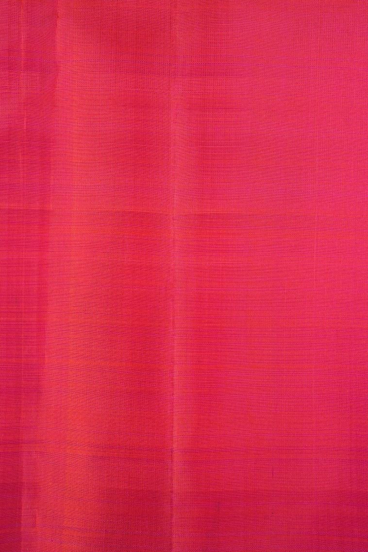 Strawberry Pink Kanchipuram Silk Sarees with Gold Zari Plain view 3