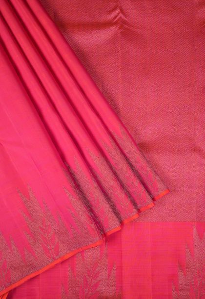 Strawberry Pink Kanchipuram Silk Sarees with Gold Zari Plain