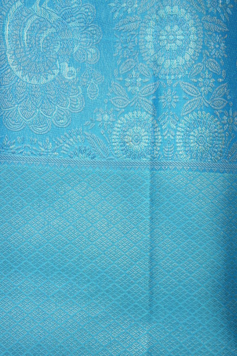 Lime Green Kanchipuram Silk Sarees with Gold Zari Floral Patterns view 3