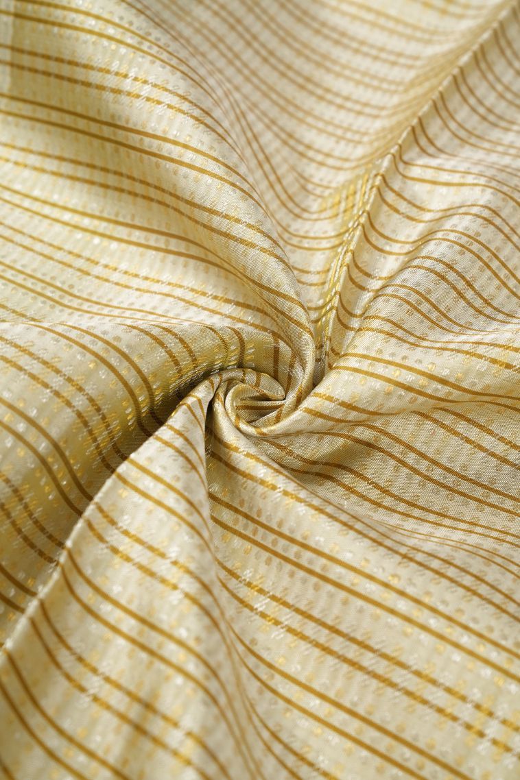Sandollar Yellow Kanchipuram Silk Sarees with Gold Zari Stripes view 4