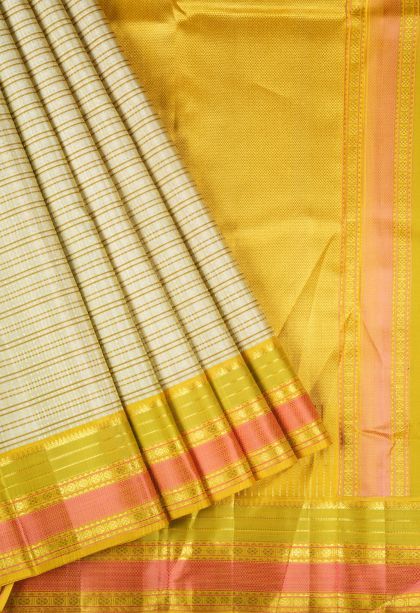 Sandollar Yellow Kanchipuram Silk Sarees with Gold Zari Stripes