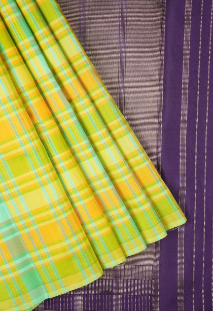 Lemon Yellow Kanchipuram Silk Sarees with Gold Zari Checks