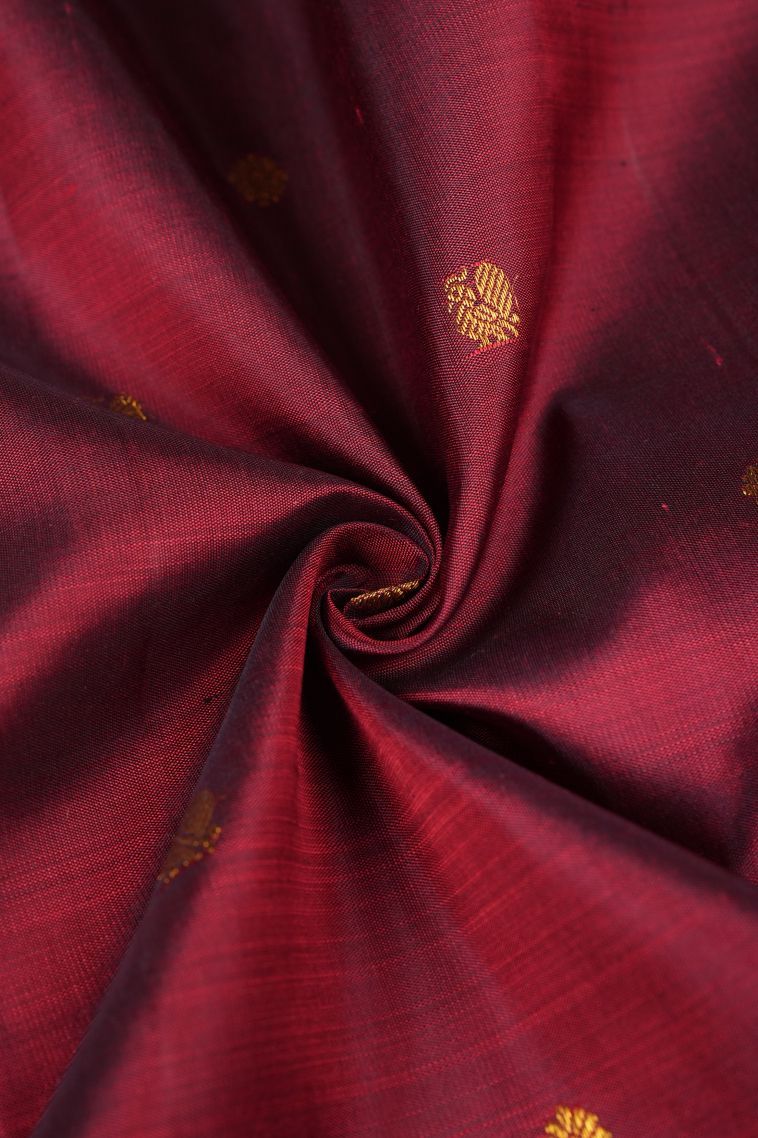 Cherry  Red Kanchipuram Silk Sarees with Gold Zari Buttis (small Dots Or Motifs) view 4