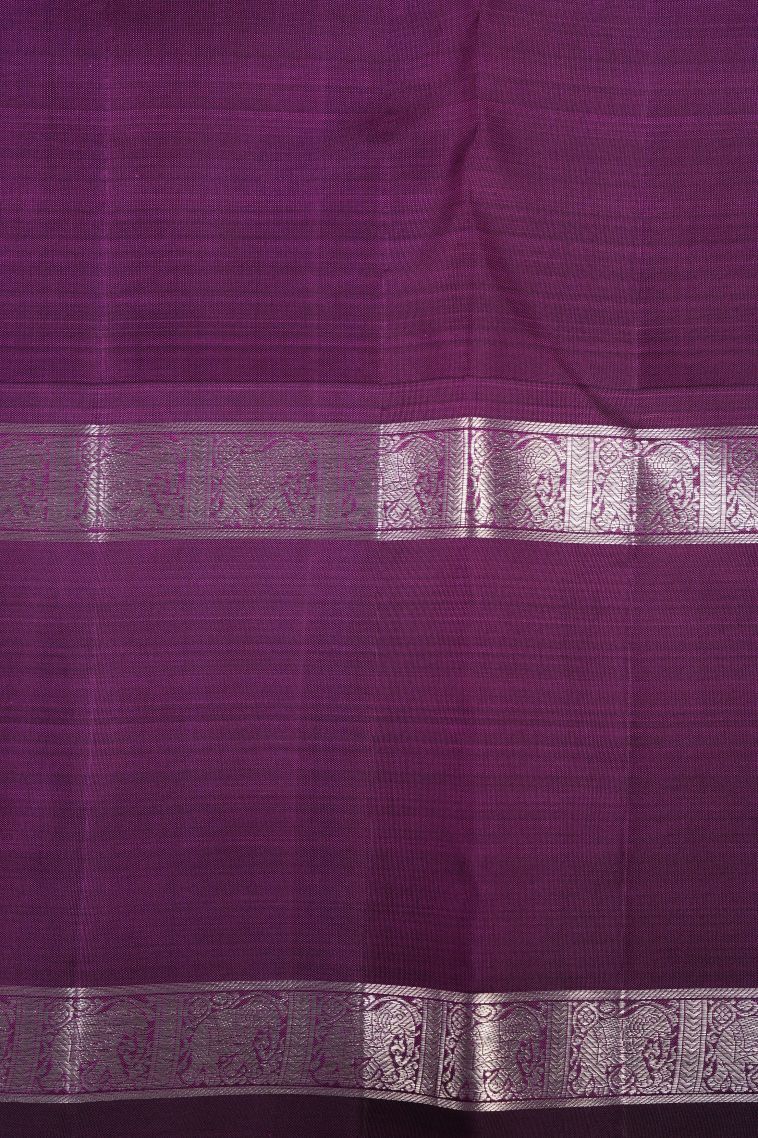 Blush Pink Kanchipuram Silk Sarees with Silver Zari Floral Patterns view 3