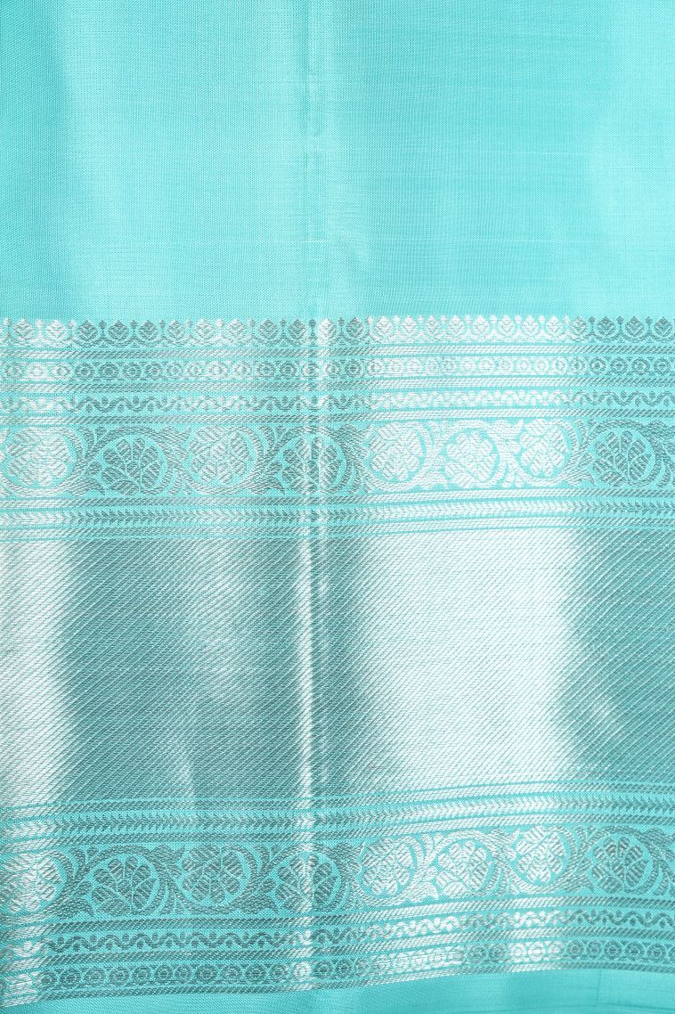 Stone Blue Kanchipuram Silk Sarees with Silver Zari Checks view 3