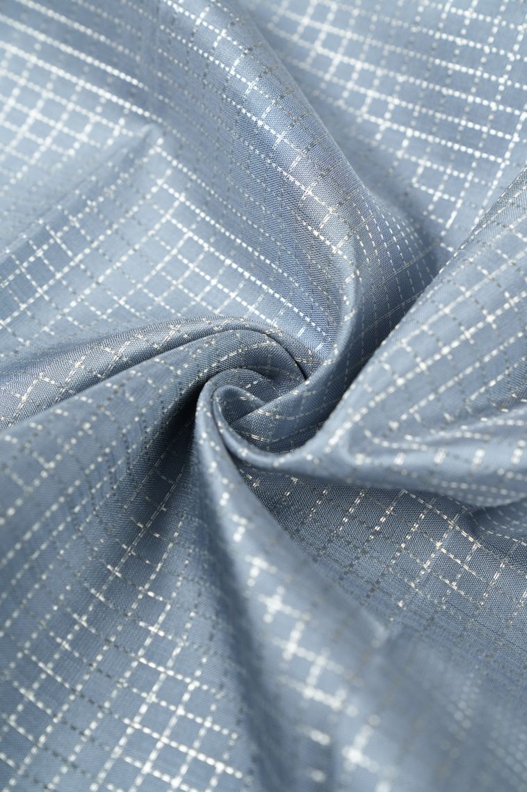 Stone Blue Kanchipuram Silk Sarees with Silver Zari Checks view 4